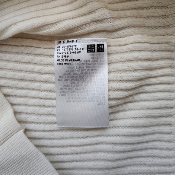 UNIQLO Ribbed Crew Neck Half Sleeved Ribbed Wool Top Ivory Size XL - Picture 8 of 8